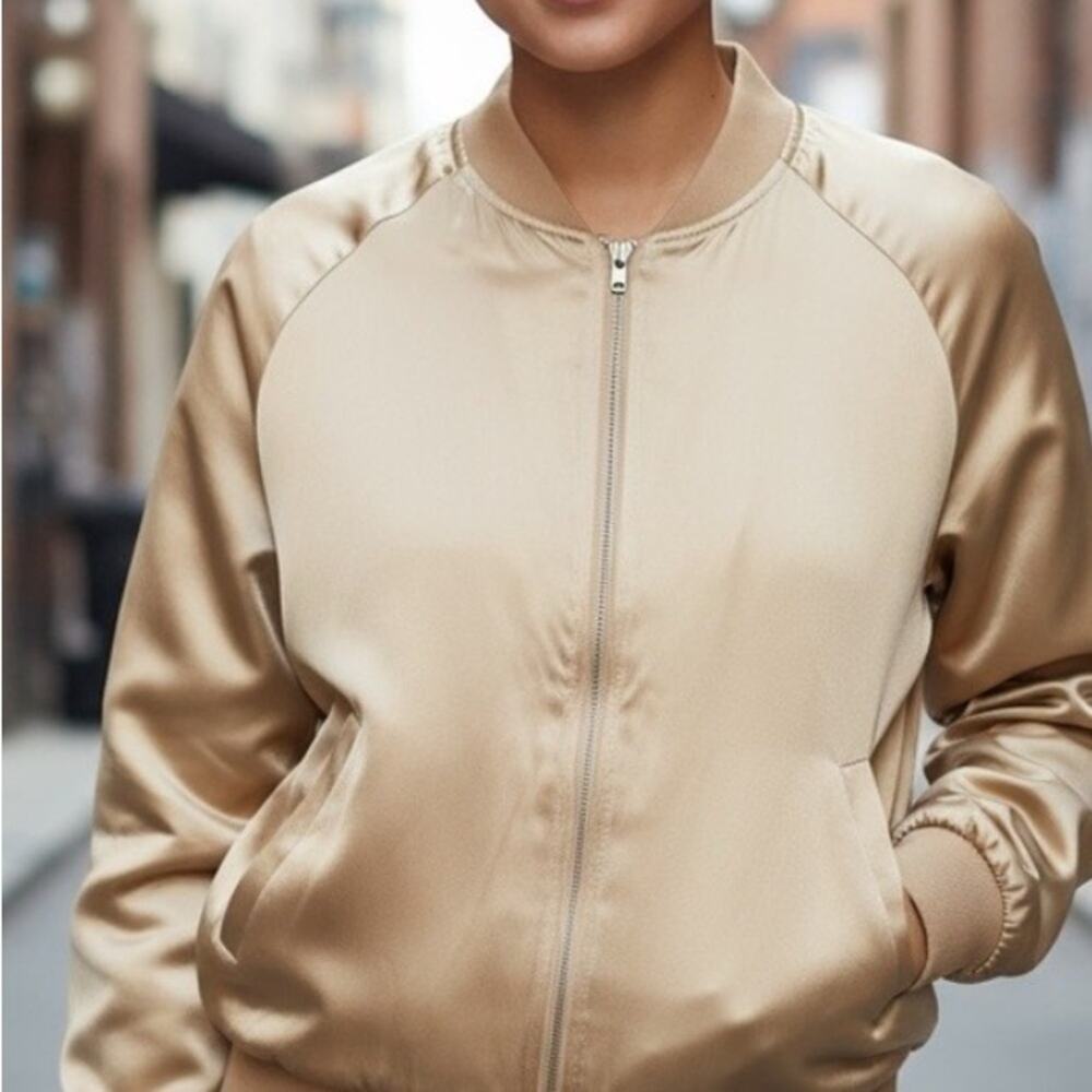 Lilysilk Women's Silk Tan Bomber Jacket